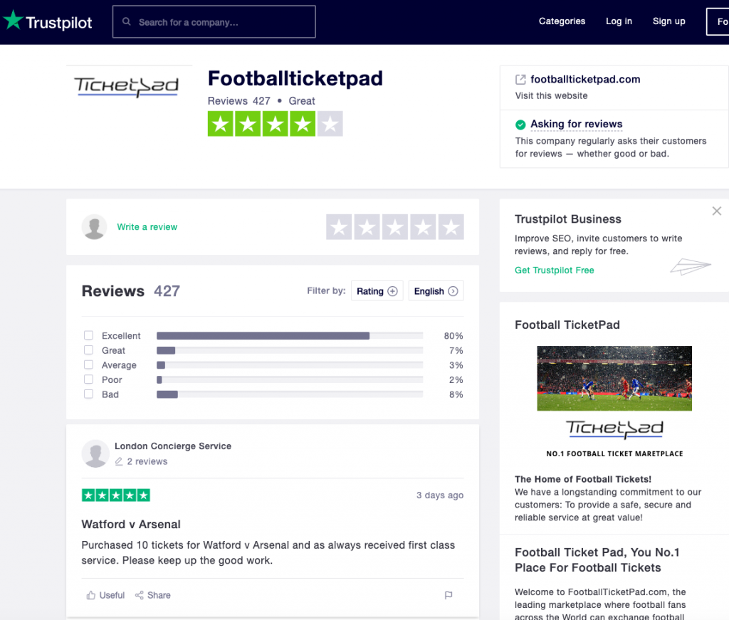 Footballticketpad Trustpilot reviews