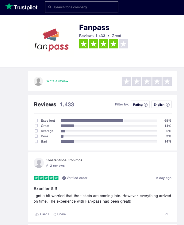 Fanpass reviews on Trustpilot