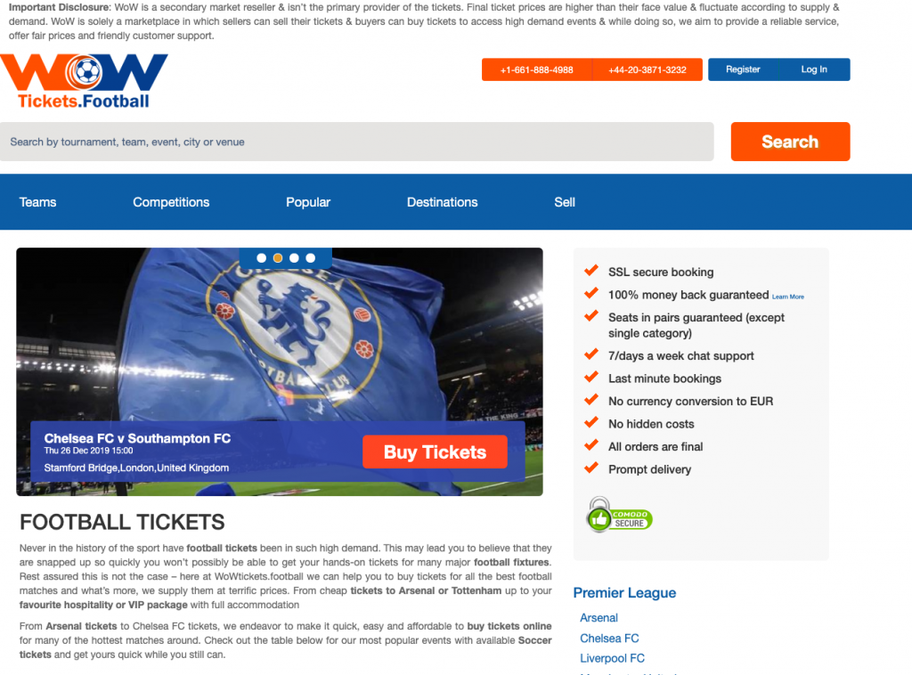 WoWtickets.football home page - SeatPick review 